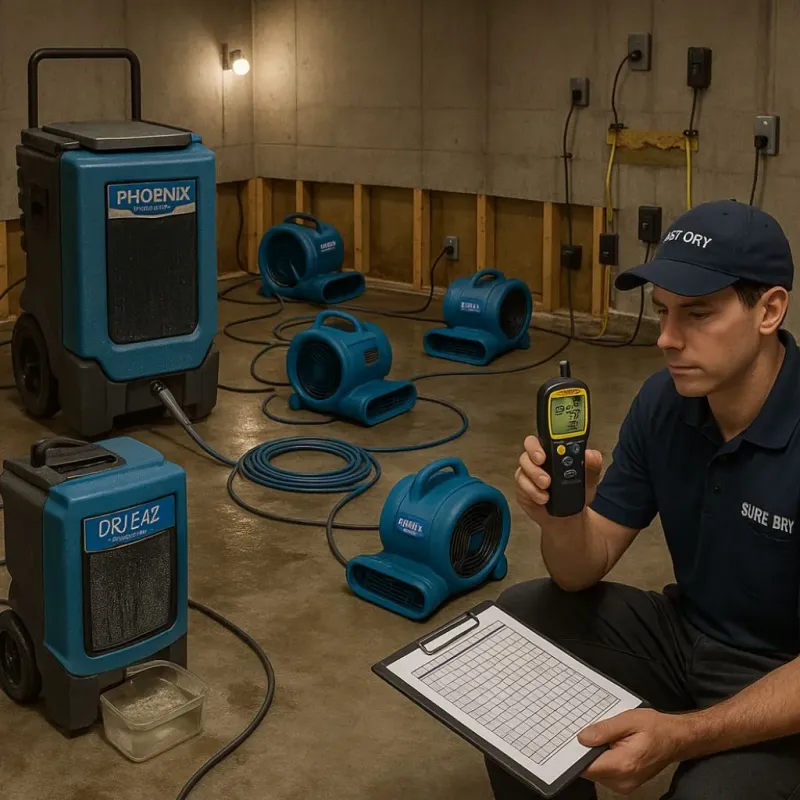 Structural Drying and Dehumidification process in San Clemente, CA